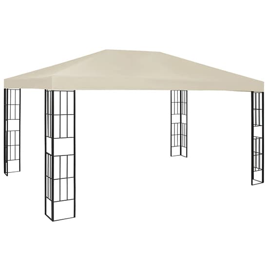Piav Large Fabric Gazebo In Cream With LED String Lights_3