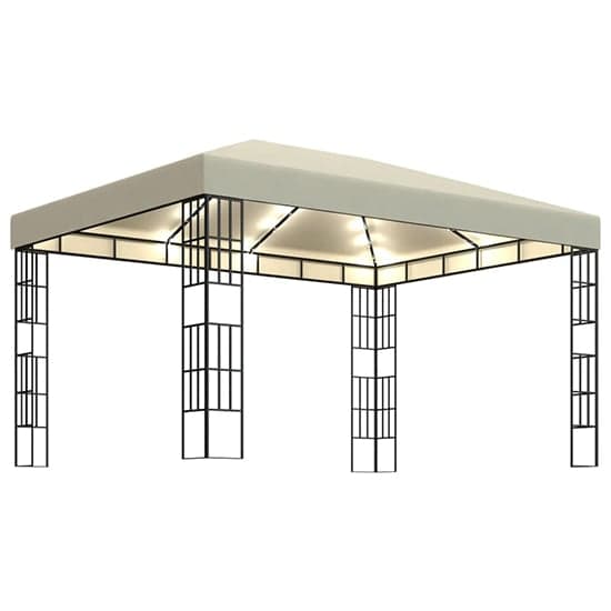 Piav Large Fabric Gazebo In Cream With LED String Lights_1