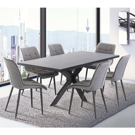 Paley Extending Dark Grey Dining Table With 6 Grey Chairs