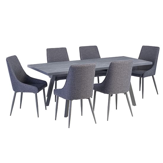 Paley Extending Dining Table With 6 Remika Blue Chairs