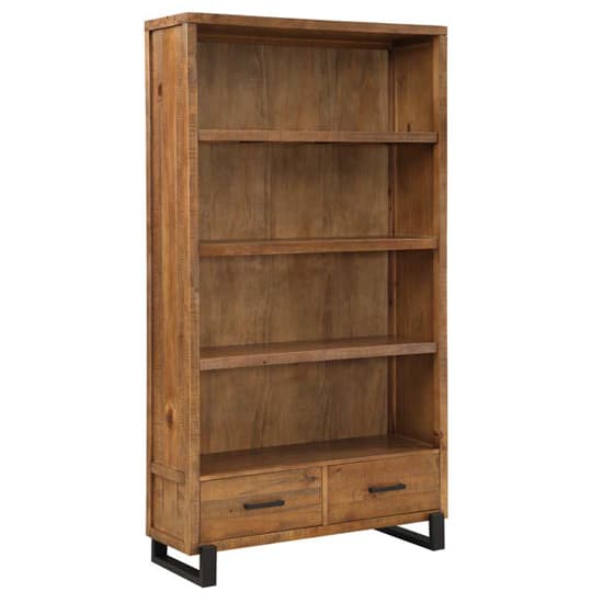 Pierre Pine Wood Bookcase 3 Shelves 2 Drawers In Rustic Oak_1