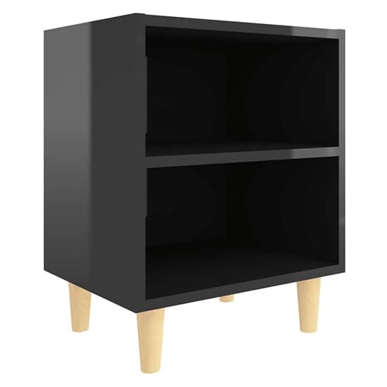 Pilis High Gloss Bedside Cabinet In Black With Natural Legs_2