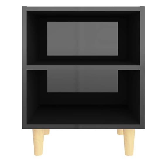 Pilis High Gloss Bedside Cabinet In Black With Natural Legs_3