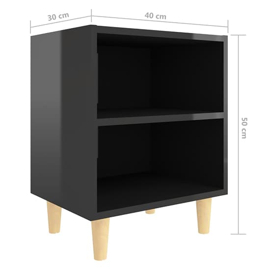 Pilis High Gloss Bedside Cabinet In Black With Natural Legs_4