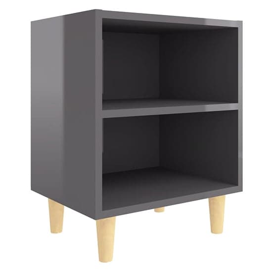 Pilis High Gloss Bedside Cabinet In Grey With Natural Legs_2