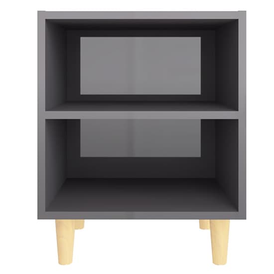 Pilis High Gloss Bedside Cabinet In Grey With Natural Legs_3