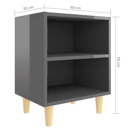 Pilis High Gloss Bedside Cabinet In Grey With Natural Legs_4