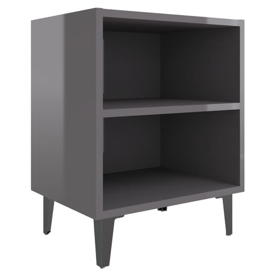 Pilvi High Gloss Bedside Cabinet In Grey With Metal Legs_2