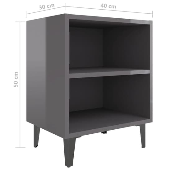 Pilvi High Gloss Bedside Cabinet In Grey With Metal Legs_4
