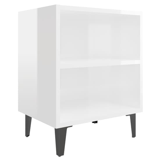 Pilvi High Gloss Bedside Cabinet In White With Metal Legs_2