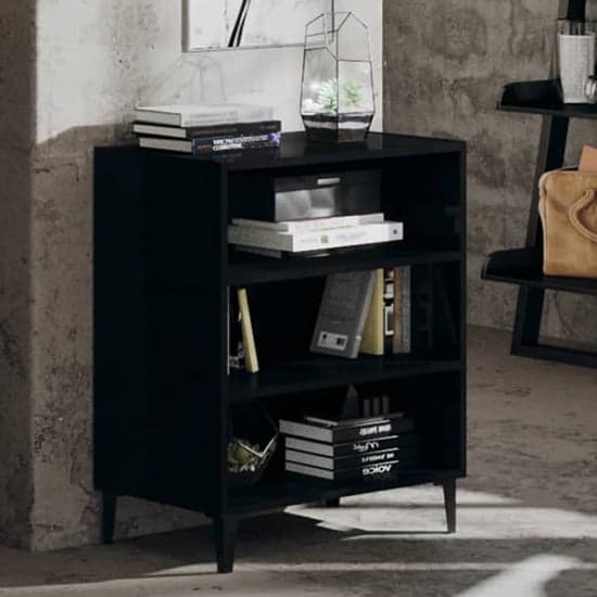 Pilvi High Gloss Bookcase With 3 Shelves In Black_1