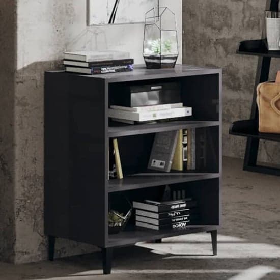 Pilvi High Gloss Bookcase With 3 Shelves In Grey_1