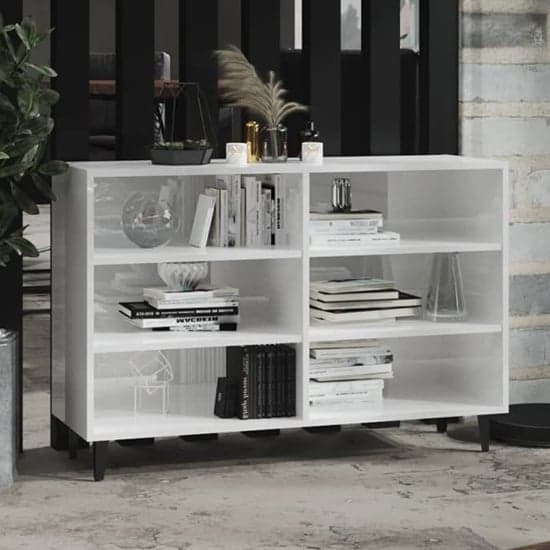 Pilvi High Gloss Bookcase With 6 Shelves In White_1