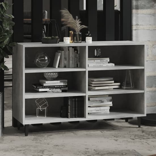 Pilvi Wooden Bookcase With 6 Shelves In Concrete Effect_1