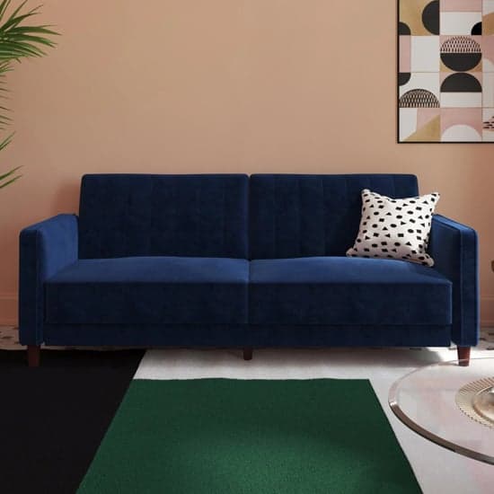 Pina Velvet Sofa Bed With Wooden Legs In Blue_2