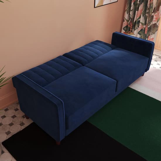 Pina Velvet Sofa Bed With Wooden Legs In Blue_3