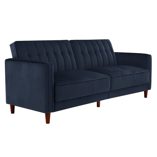 Pina Velvet Sofa Bed With Wooden Legs In Blue_4