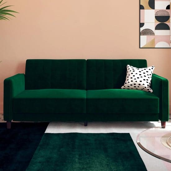 Pina Velvet Sofa Bed With Wooden Legs In Green_2