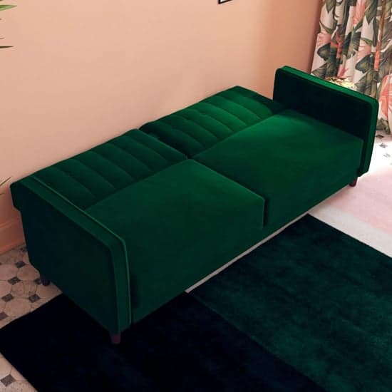 Pina Velvet Sofa Bed With Wooden Legs In Green_3
