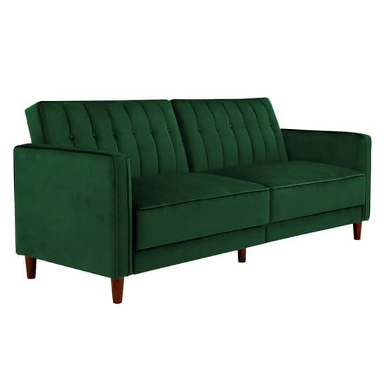 Pina Velvet Sofa Bed With Wooden Legs In Green_4