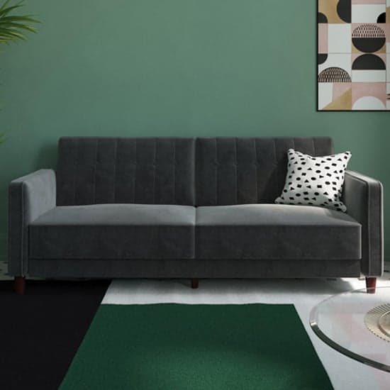Pina Velvet Sofa Bed With Wooden Legs In Grey_2
