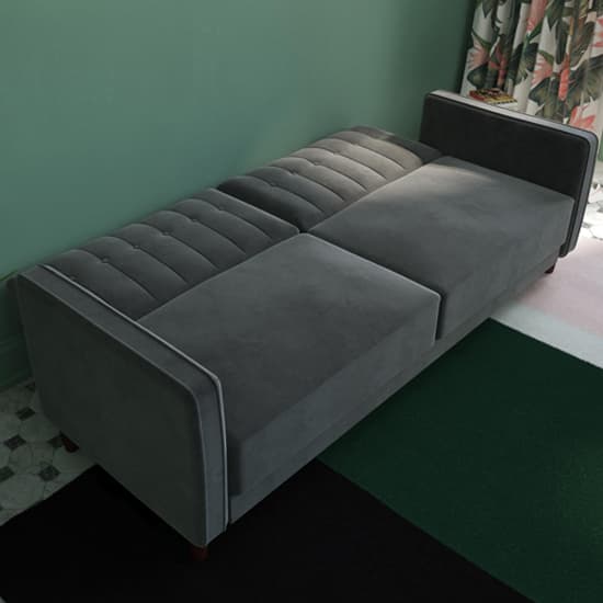Pina Velvet Sofa Bed With Wooden Legs In Grey_3