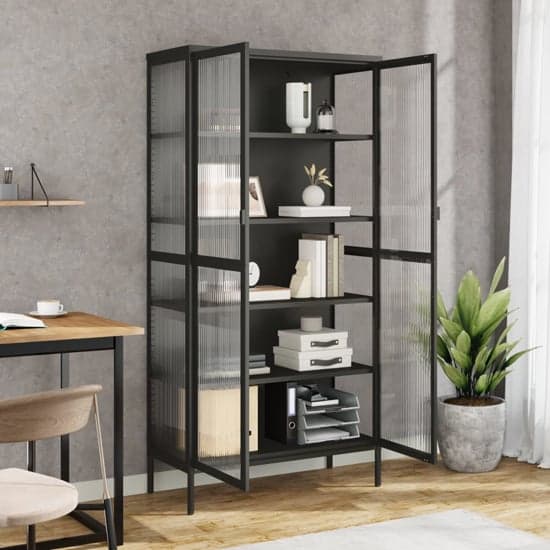 Piper Glass And Steel Display Cabinet With 2 Doors In Black_2