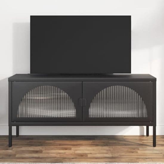 Piper Glass And Steel TV Stand With 2 Doors In Black_1