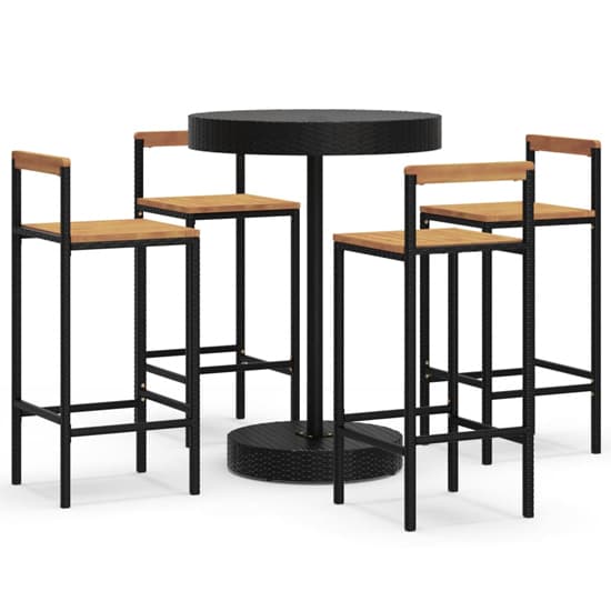 Piper Solid Wood 5 Piece Garden Bar Set In Black Poly Rattan_2