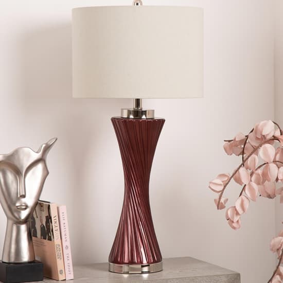 Piran Grey Linen Shade Table Lamp With Mulberry Twist Base_2