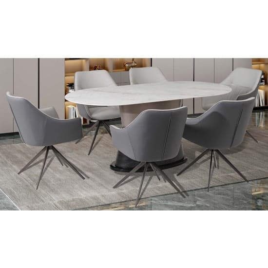 Piran Sintered Stone Dining Table With 6 Light Grey Chairs_1
