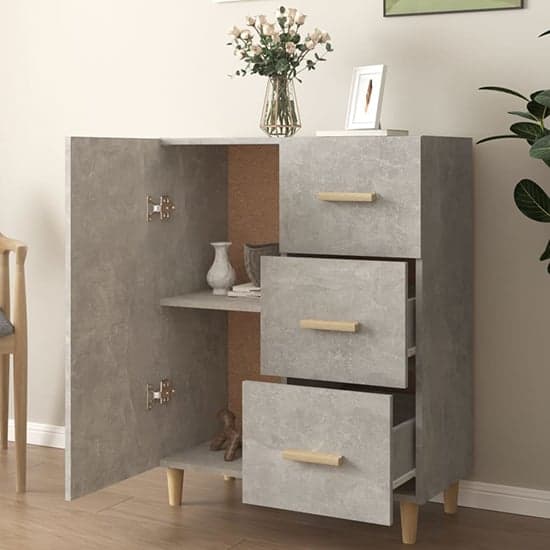 Pirro Wooden Sideboard With 1 Door 3 Drawers In Concrete Effect_2