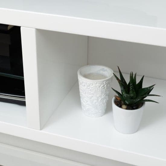 Powick High Gloss Wall Mounted TV Stand In White With LED_2