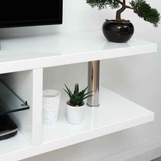 Powick High Gloss Wall Mounted TV Stand In White With LED_6