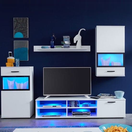 Polar Living Room Furniture Set In White With LED Lighting_2