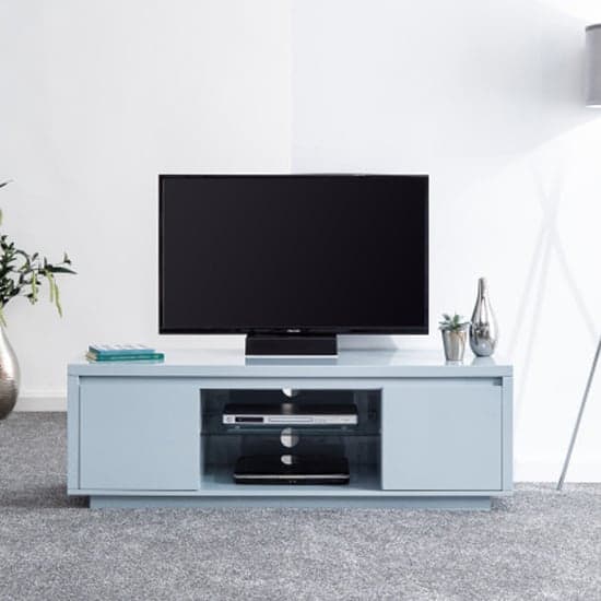 Powick Large TV Stand In Grey High Gloss With LED Light_2
