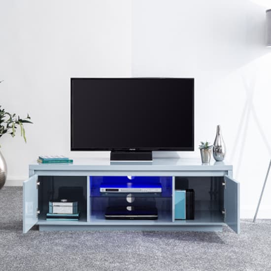 Powick Large TV Stand In Grey High Gloss With LED Light_3