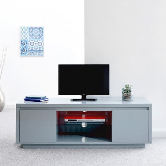 Powick Large TV Stand In Grey High Gloss With LED Light_1