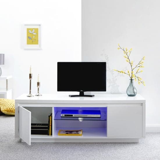 Powick Large TV Stand In White High Gloss With LED Light_2