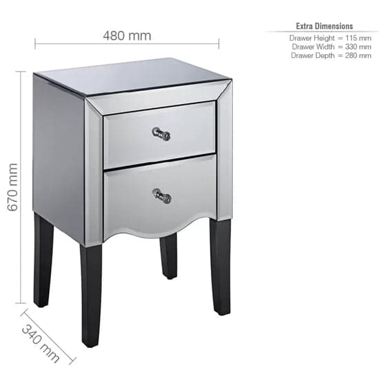 Polearm Mirrored Bedside Cabinet With 2 Drawers In Silver_4