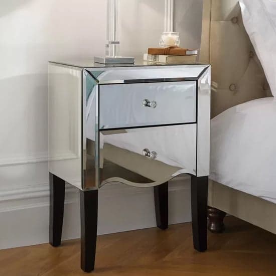 Polearm Mirrored Bedside Cabinet With 2 Drawers In Silver_1