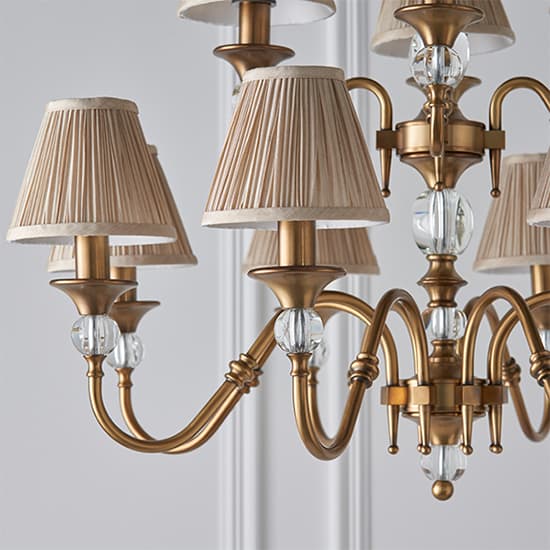 Polina 12 Lights Pendant Light In Antique Brass With Beige Shades_2
