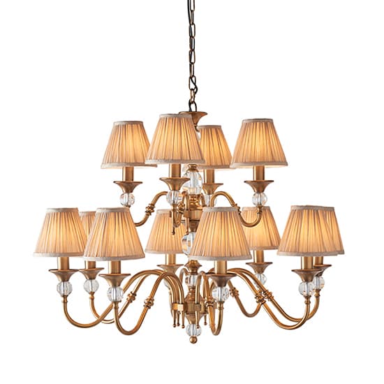 Polina 12 Lights Pendant Light In Antique Brass With Beige Shades_3