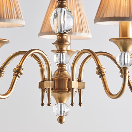 Polina 5 Lights Pendant Light In Antique Brass With Beige Shades_2