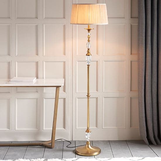 Polina Floor Lamp In Antique Brass With Beige Shade_1