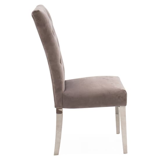 Pombo Taupe Velvet Dining Chairs With Steel Leg In Pair_3