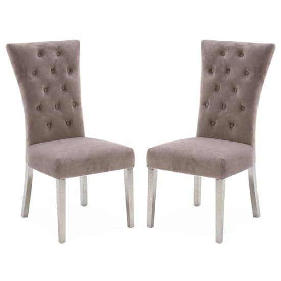 Pombo Taupe Velvet Dining Chairs With Steel Leg In Pair