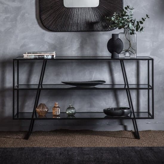 Pomona Glass Top Console Table In Black With Metal Frame_2