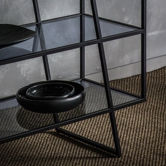 Pomona Glass Top Console Table In Black With Metal Frame_3