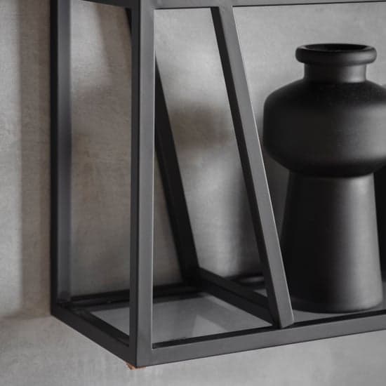 Pomona Glass Top Wall Shelving Unit In Black With Metal Frame_2